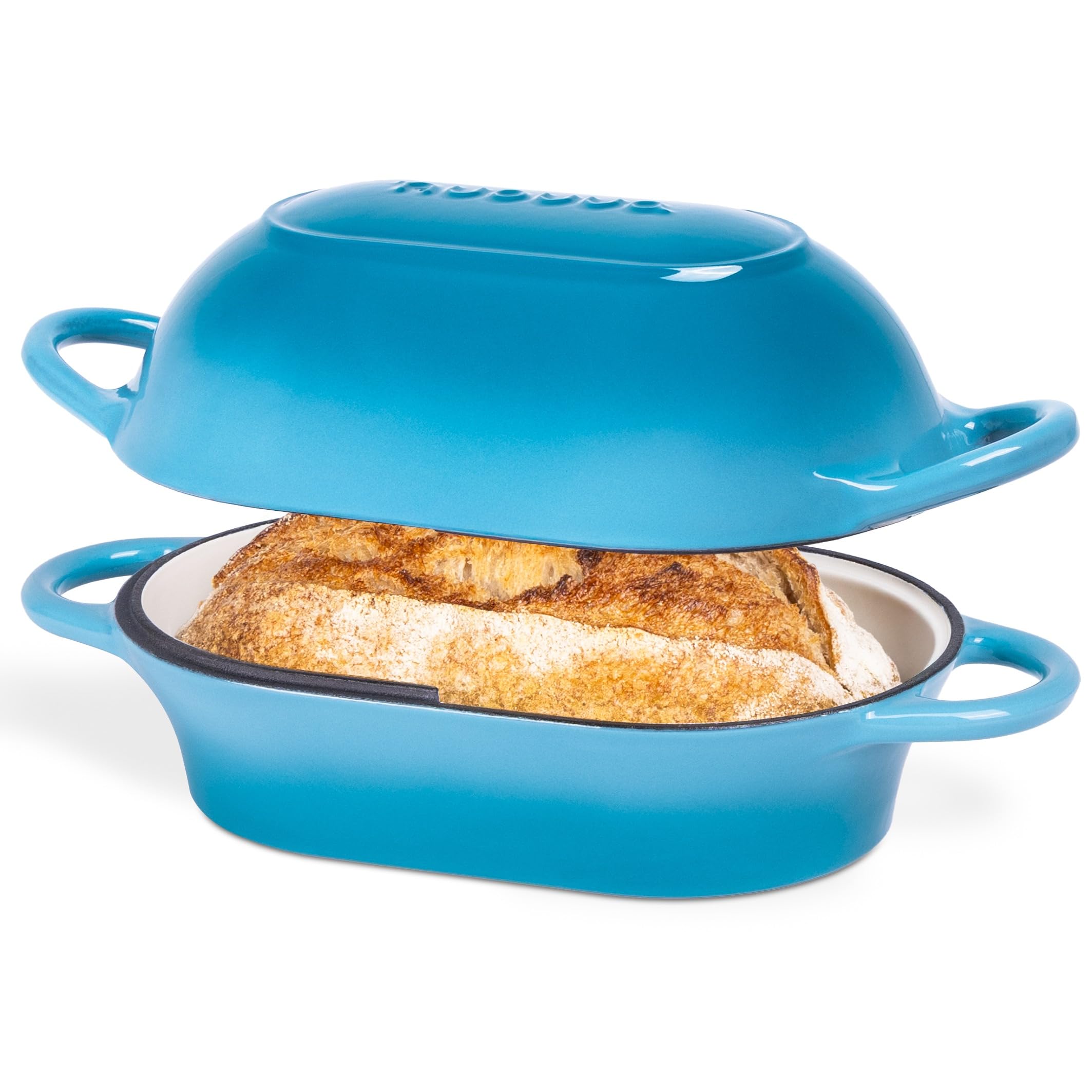Photo 1 of Dutch Oven For Sourdough Bread Baking – Enamelled Cast Iron Bread Loaf Pot – Oven Safe Non Stick Bread Pot – Rectangular,Light Blue, 24cm x 16cm – by Nuovva
