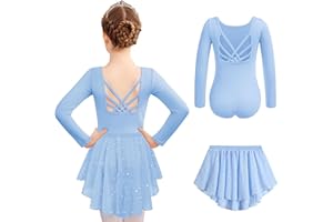 Zaclotre Ballet Leotards for Girls Long Sleeve Crisscross Back Dance Outfit with Removable Shiny Skirt Leotard Combo