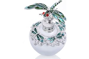 YU FENG 40ml Fancy Empty Crystal Perfume Bottle with Green Dragonfly Stopper Rhinestones Bejewelled Refillable Glass Bottle Containers