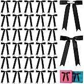 HJZHII 30 Pcs Black Satin Ribbon Bows, Self Adhesive Premade Satin Bows 5x7'' Large Black Bow with Double Sided Tape Ribbon Bow for Gift Wrapping Christmas Birthday Balloons Wedding Crafts