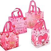 Aviski 4PCS Happy Valentines Day Reusable Gift Bags, Treat Bags with Handles, Goodie Bags, Multifunctional Non-Woven Valentines Bags for Gifts Wrapping, Party Supplies, 7.9 × 7.9 × 5.9inch