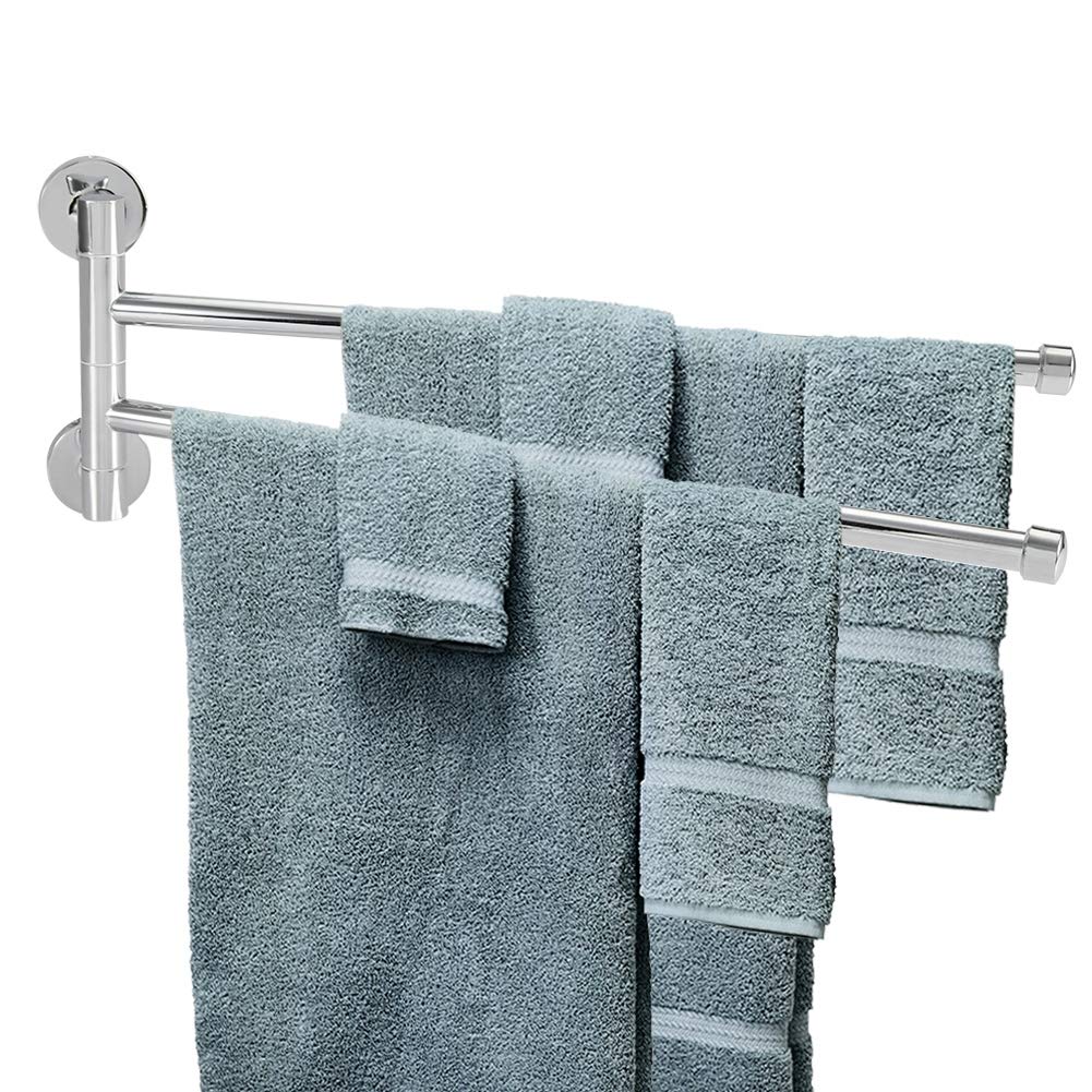 Bathroom Wall Mounted Towel Rack Swing Out Rotating Towel Holder Hanger Shelf (2 Arms)