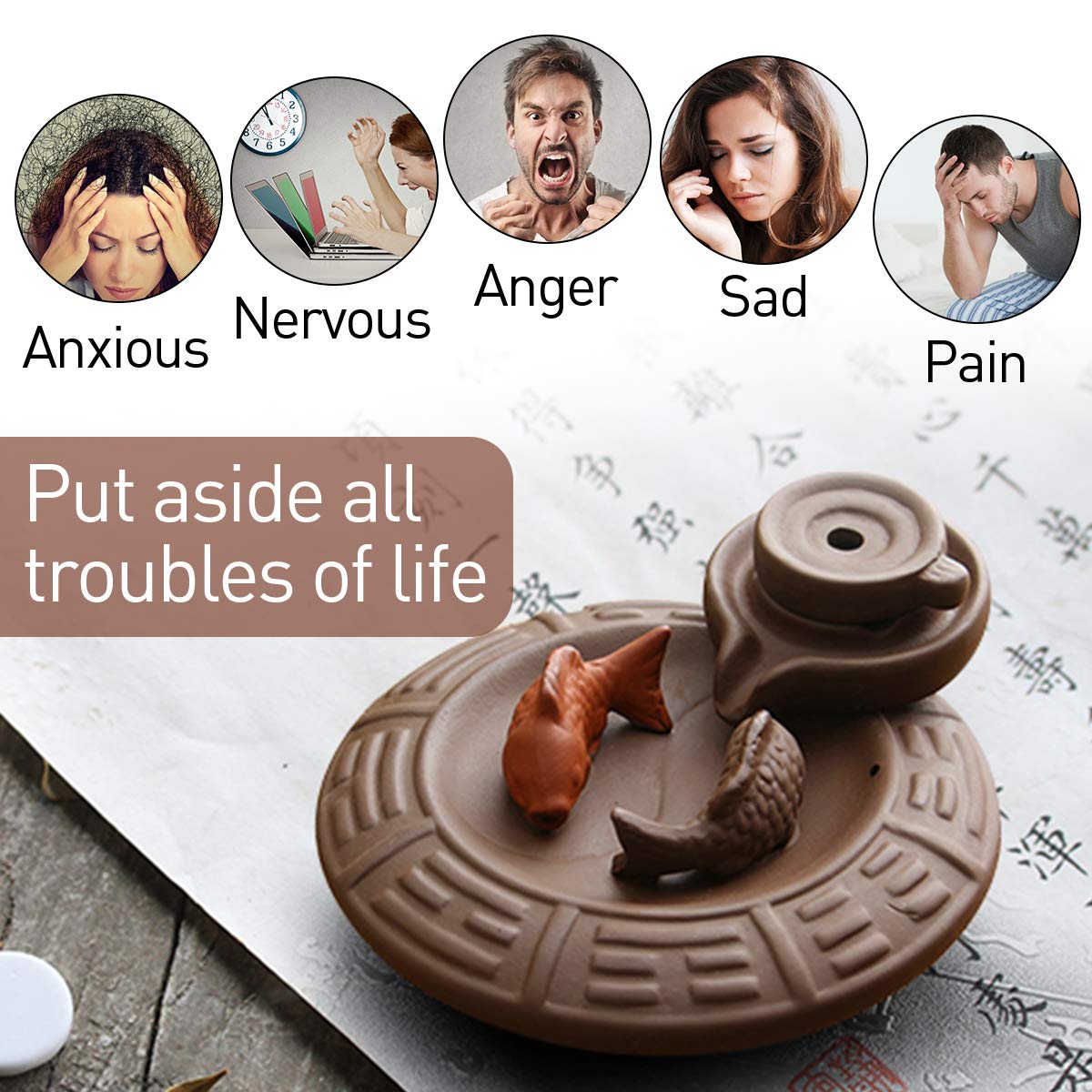 Jeteven Ceramic Fish Backflow Incense Burner, Incense Cones Sticks Holder, Ideal for Yoga Room, Home Decoration & Handicraft Gift