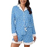FKEEP Button Down Pajamas Sets Women Two-Piece Satin Silk Pjs Sets Loungewear Long Sleeve Sleepwear Shorts Nightwear Sets
