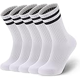 Ultrafun 5 Pairs Striped Crew Socks Cotton Cushioned Athletic Sports Running Socks for Men Women Teens