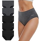 coskefy Women's High Waisted Cotton Underwear Soft Breathable Panties Stretch Briefs Ladies Panties 5 Pack