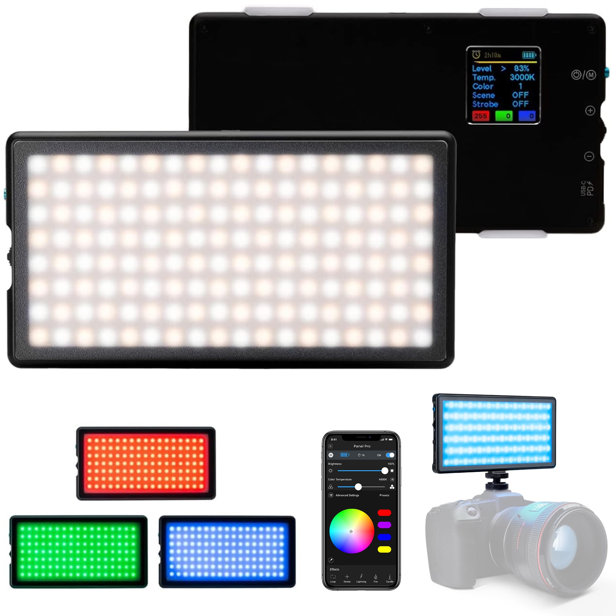 Photo 1 of Lume Cube Panel Pro 2.0 RGB Camera Light | for Photography & Videography, fits Sony, Nikon, Canon, Panasonic, Fuji, and More | Bluetooth App, Adjustable Color, Camera Mount & Diffuser Included
