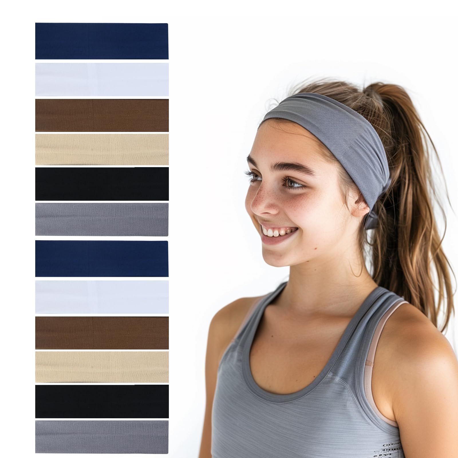 12Pcs Elastic Cotton Headband, Stretchy Headband, 5cm Non-Slip Headband, Yoga Soft Headband, Sweat Wicking Headbands, Stretchy Cotton Jersey Headbands, Hairband for Women's Sport (1)