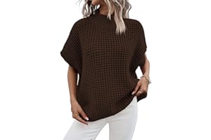 Viottiset Womens Oversized Short Batwing Sleeve Mock Neck Sweater Vest Fall Sleeveless Pullover Knit Sweaters