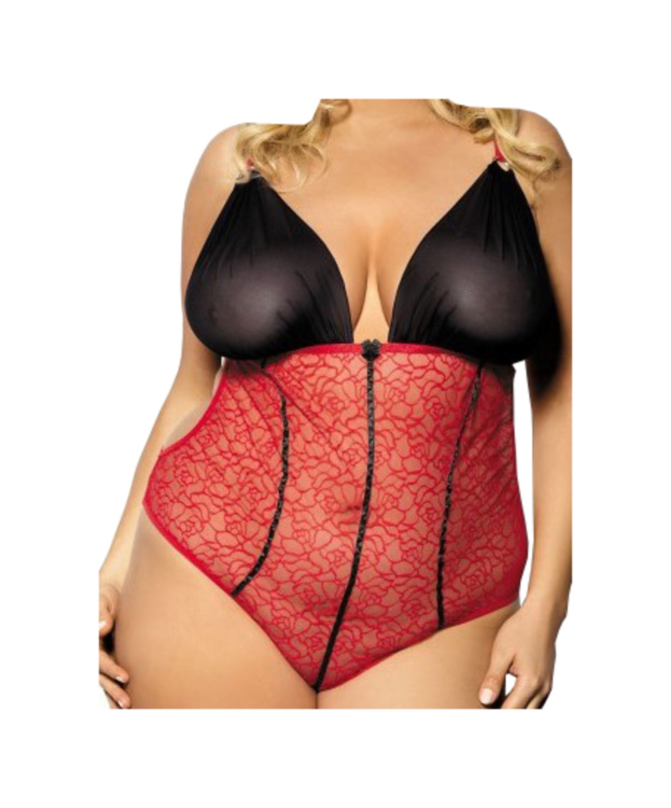 Anais Apparel Size Plus Women's G-String Bodysuit L+, Red/Black