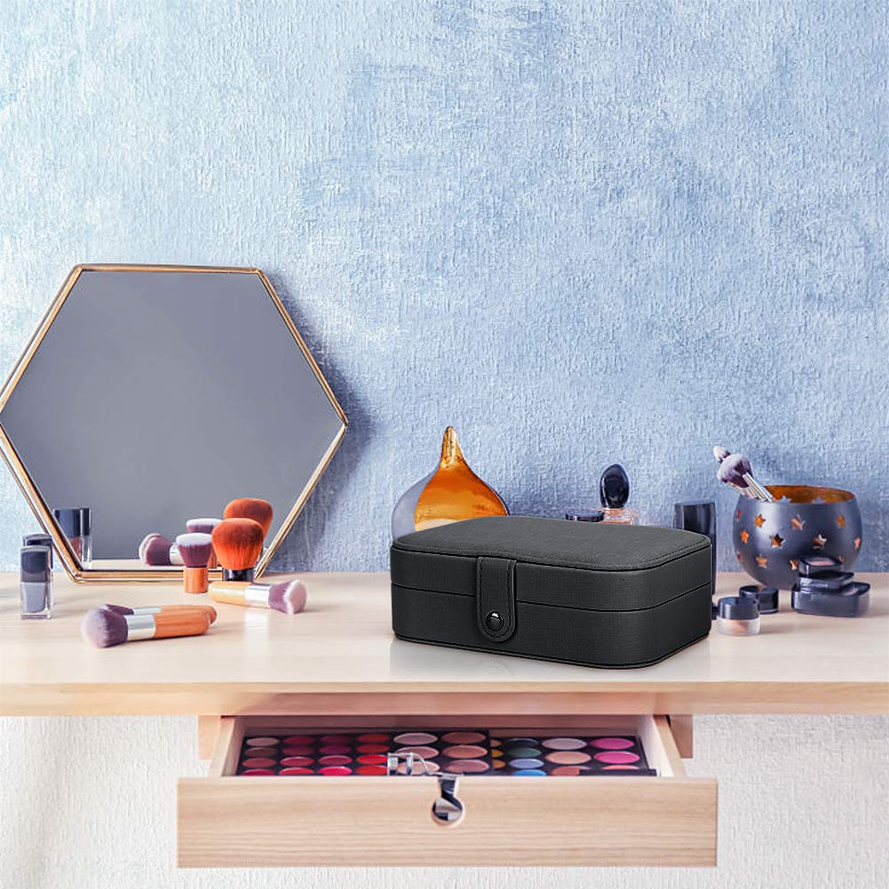 FEISCON FEISCON Small Jewelry Box Necklace Ring Storage Organizer Mini Jewelry case Double Layer Travel Jewelry Organizer for Women Girls Gift/Black