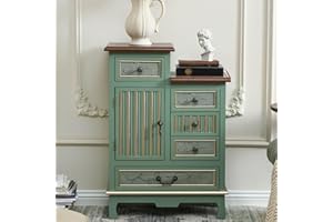 Ahokua Armoire d'appoint vintage en bois sculpté vert sauge pour entrée, salon ou couloir