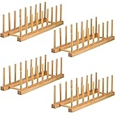 Lawei 4 Pack Bamboo Dish Drying Rack, Plate Rack Stand Pot Lid Holder, Dish Organizer Racks for Plates, Cups, Bowls, Cutting 
