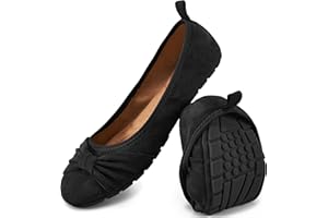 Ecetana Womens Flats Shoes Dressy: Round Toe Bowknot Suede Foldable Ballet Flats Comfortable Casual Slip On Loafers