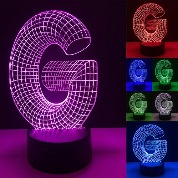 Luminaria 3D LED Alfabeto Letra G Lámpara Ilusión 7 Color Dimming