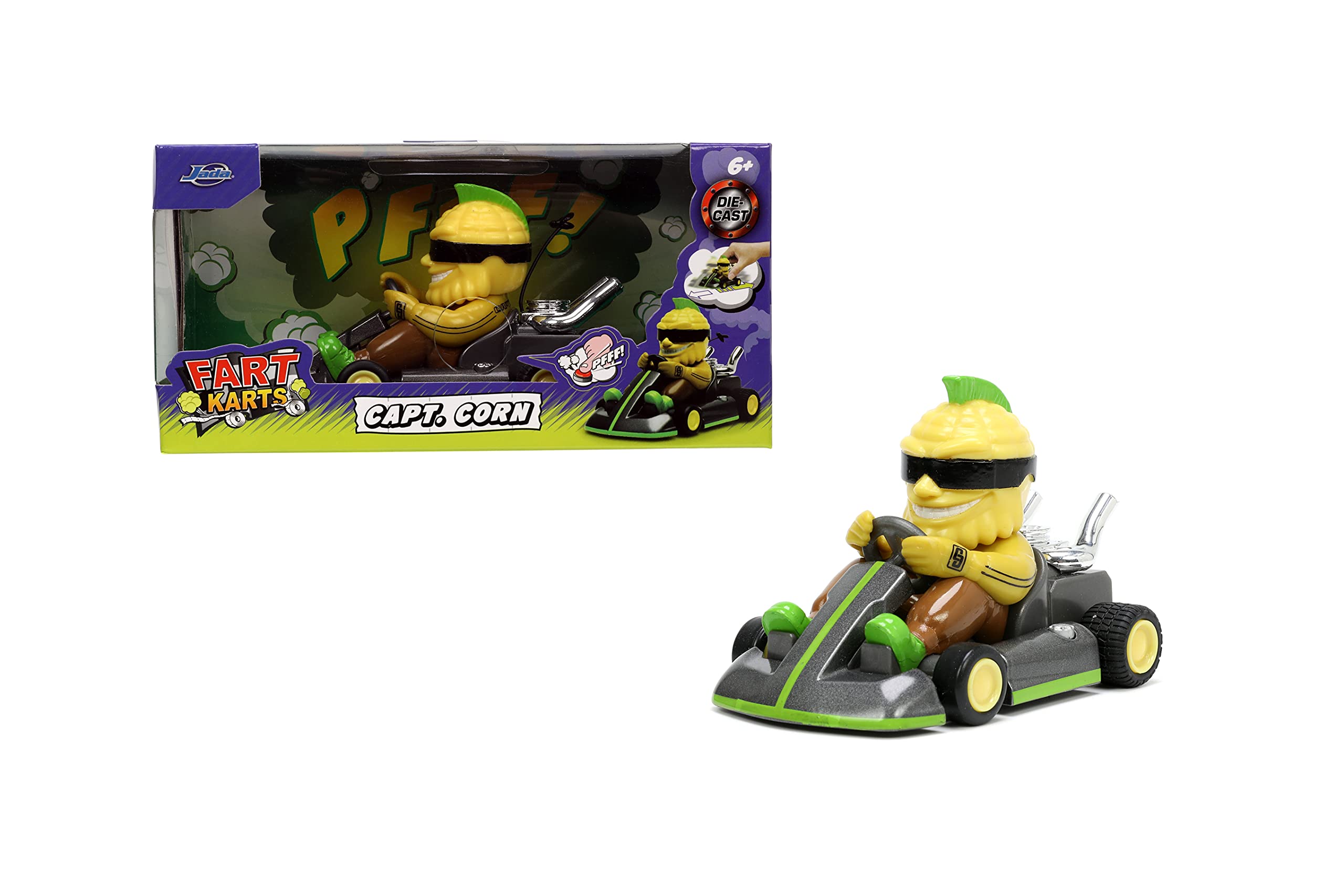 Jada Toys Fart Karts Captain Corn Pull Back Car, 3.5” Toys for Kids Ages 6+ (32788)