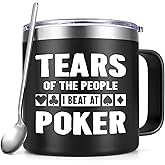 Gtmileo Poker Gifts for Men, Tears Of The People I Beat At Poker 14oz Stainless Steel Insulated Coffee Mug, Gambling, Gambler, Cards, Poker player Mug, Christmas Gifts for Poker Players