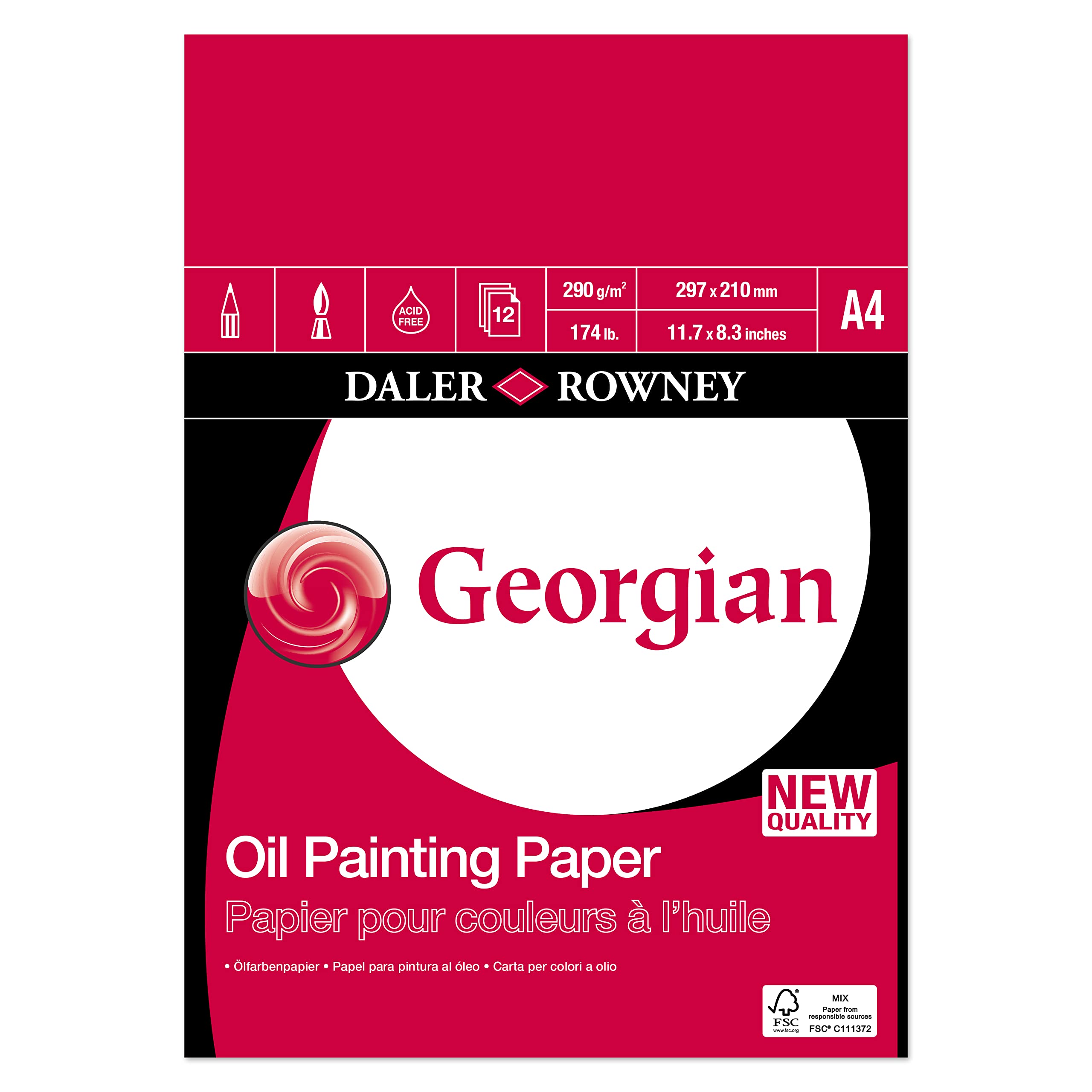 Daler-Rowney Georgian Oil Pad, A4 290gsm, 12 Sheets, For Professional Oil Artists & Students