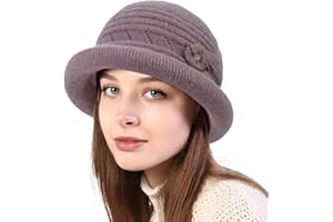 COLORSUN Women Winter Knit 1920s Vintage Bucket Bowler Hat Round Brim Warm Hat