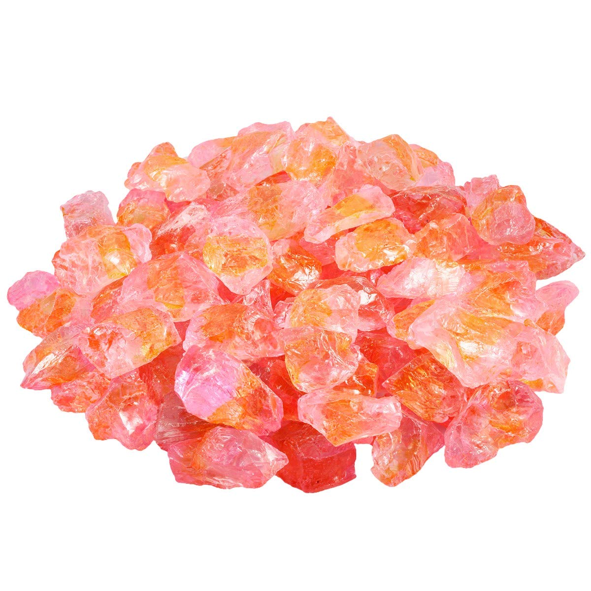 mookaitedecor Pink Yellow Titanium Coated Natural Rock Quartz Rough Stones Healing Crystals for Wire Wrapping,Cabbing,Tumbling,Polishing,1/2 lb