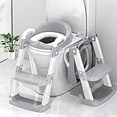 Zieyeen Potty Training Seat with Step Stool Ladder, Toddler Potty Training Toilet for Boys Kids, Potty Chair Adjustable Potty Seat for Toilet with Anti-Slip Wide Steps Splash Guard Safety Handles