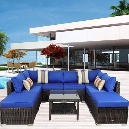 Amazon Com Patio Rattan Sofa Set Outside Sofa Black Rattan