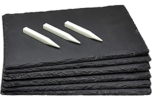 Set of 6 Black Slate Charcuterie Boards with Chalk, Individual Stone Plates for Cheese, Meat, Appetizers (8 x 11.8 in)