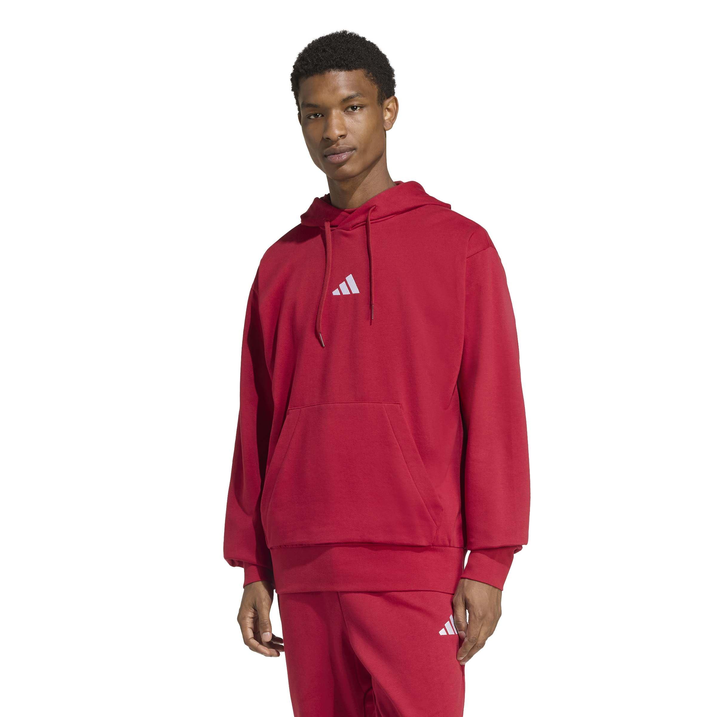 adidas Men's Essentials FeelCozy Fleece Hoodie, Maroon/White, Large Image