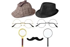 Jeyiour Detective Costume Accessories Kit - 8 pcs Cotton Hat, Outfit, and Party Decor for Boys, Girls, and Adults (Classic Style)