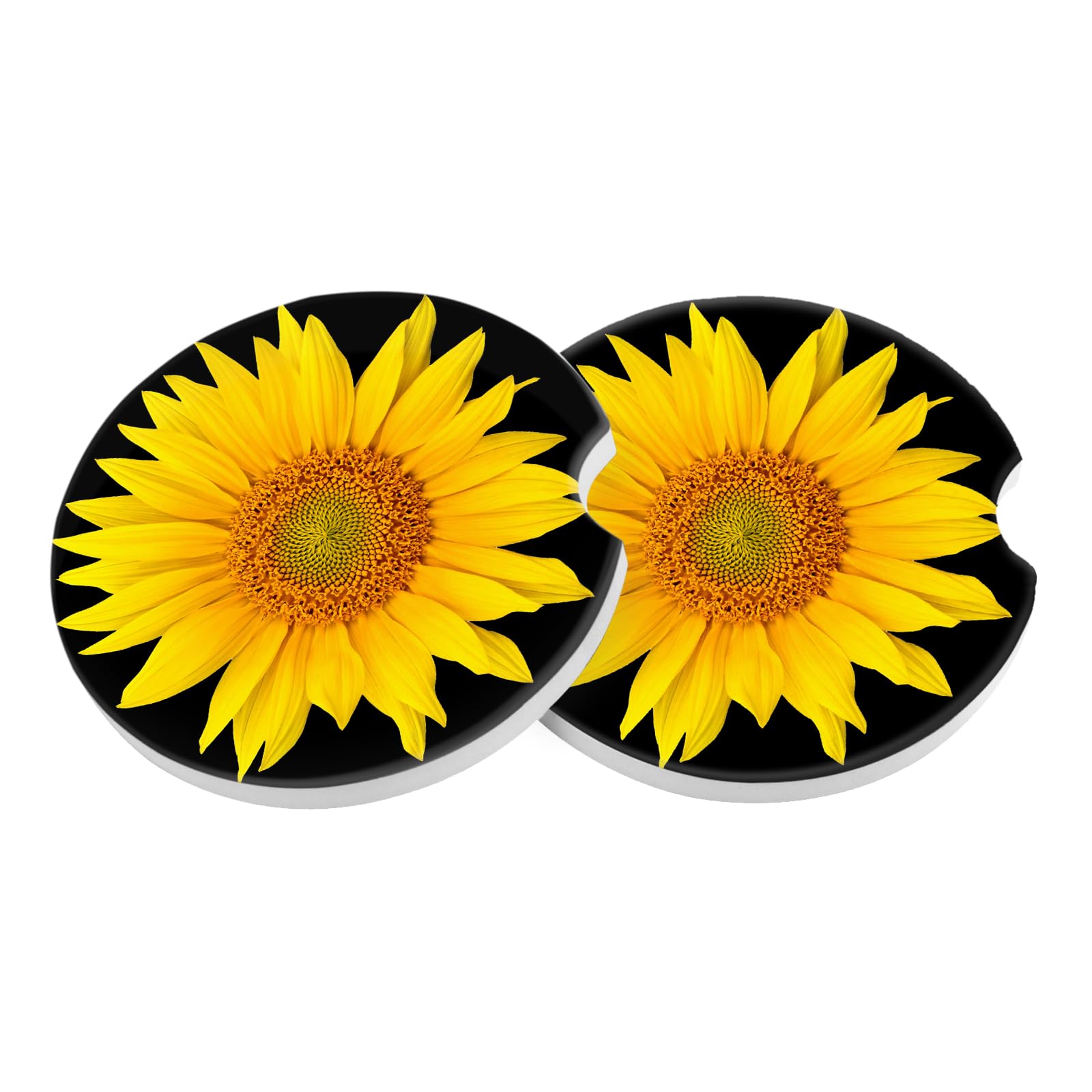 Car Coasters 2 Pack, Small 2.56" Stone Car Cupholder Absorbent Coaster Set for Women Men Drink Cup Holder Coasters (Sunflower)