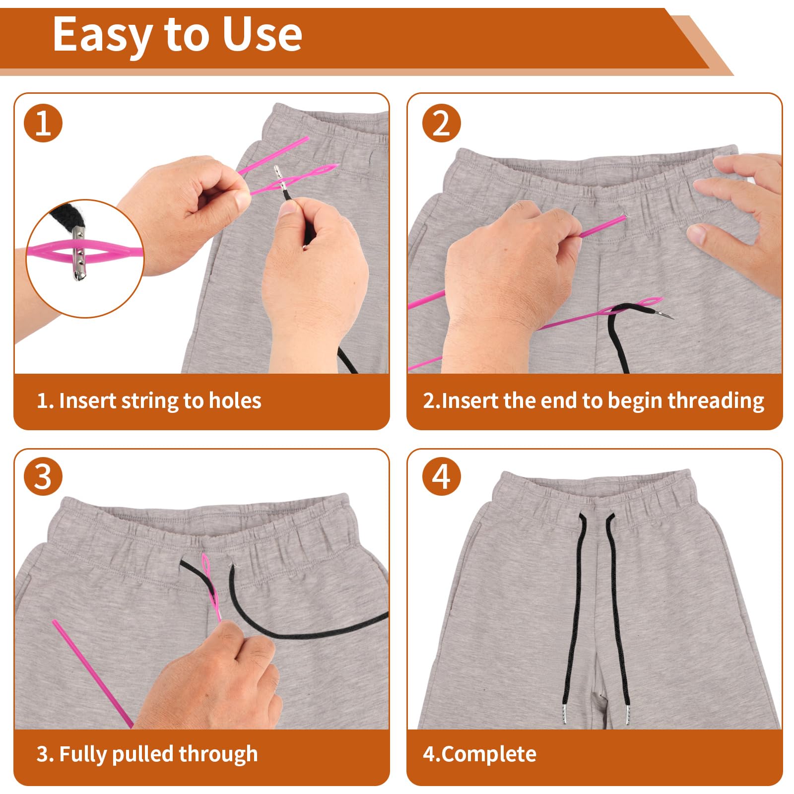 BEVTEE 12 Pcs Drawstring Cord, 60 Inch Hoodie String Replacement, Draw String with Threader Tool for Sweatpants Pants (Black/White)