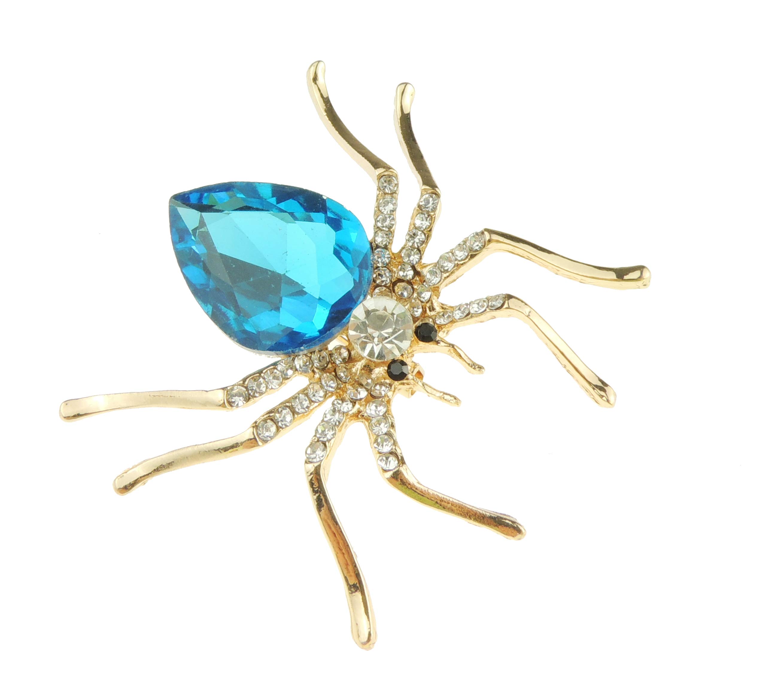 Sparkly Womens Christmas Party Birthday Gift Saree Scarf Diamante Rhinestone Crystal Fancy Dress Bling Brooch Badge Breastpin Corsage Pin Halloween Animal Insect Spider Boxed (Turquoise Gold Tone)