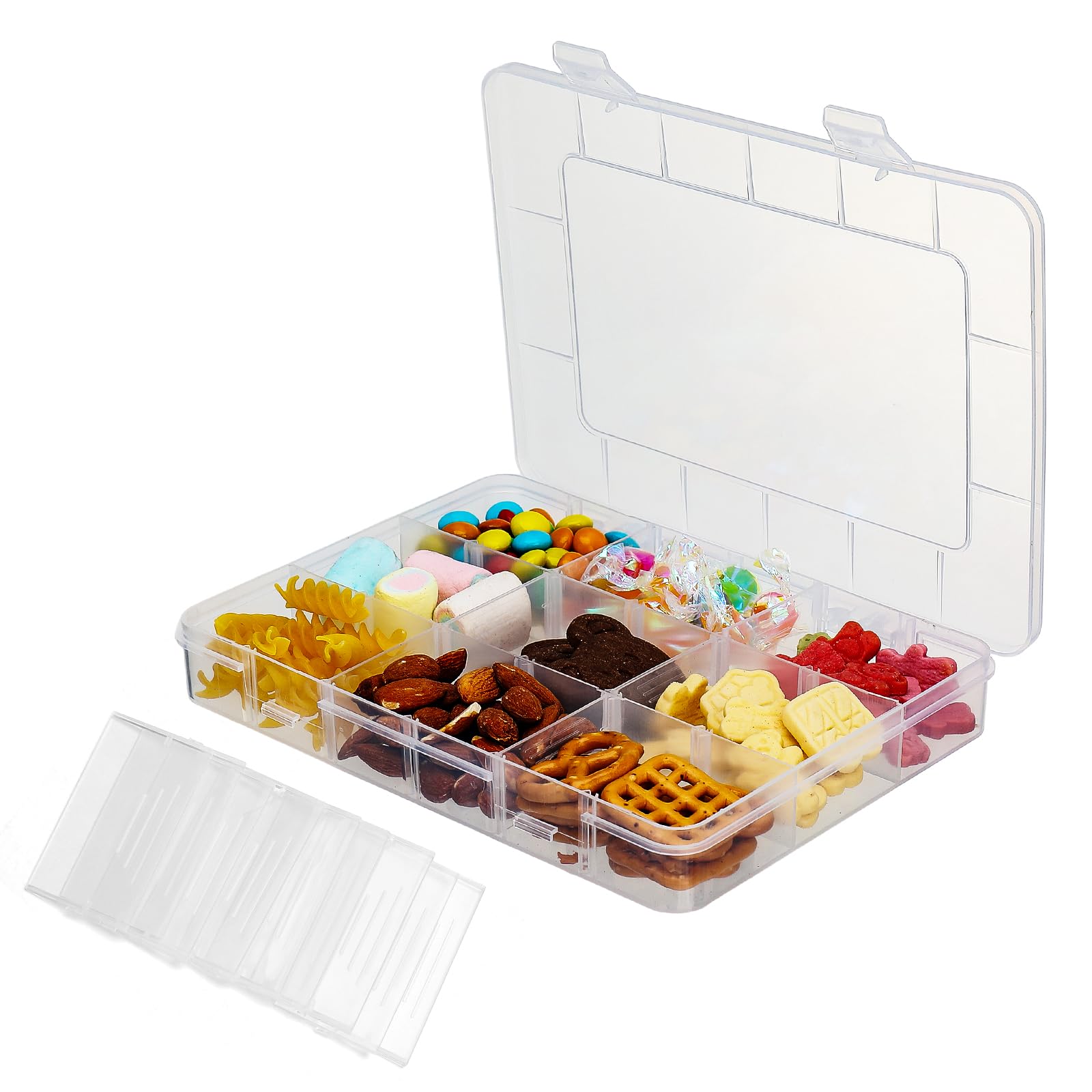 JRJRN 20 x 14.8CM Snack Box for Kids, Plastic Bead Storage Boxes, Snack Box with Removable Grids Compartments, Small Clear Plastic Jewelry Box, Small Craft Boxes for Snack, Jewellery, Cosmetics