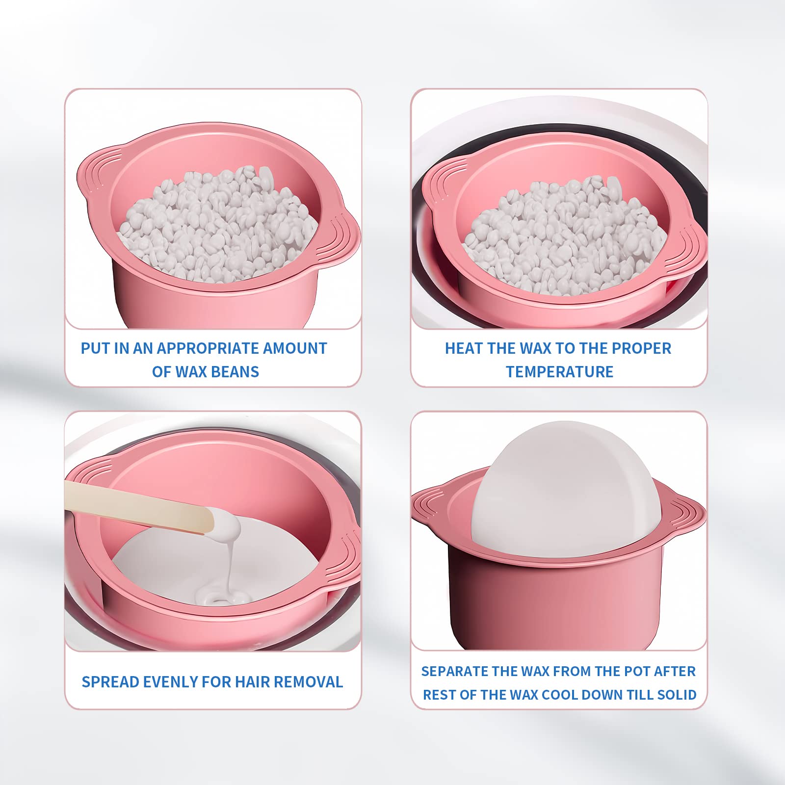 2 pcs Silicon Pot Wax Heating Liner,Replacement Wax Pot,Non-stick Wax Bowl and 2pcs Wax scraper Stick,Reusable Wax Melting Heating Liner (Blue, pink)