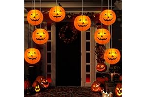 Gejoy 12pc Halloween Jack O Lantern 8inch Halloween Decorations Plastic Pumpkins Pumpkin Hanging Paper Lantern Halloween Indoor Outdoor Party Decoration Supplies
