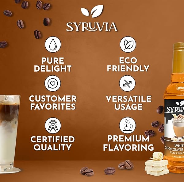 SYRUVIA WHITE CHOCOLATE MOCHA SYRUP FOR COFFEE 25.4 OUNCES, WHITE CHOCOLATE MOCHA FLAVORING FOR COFFEE