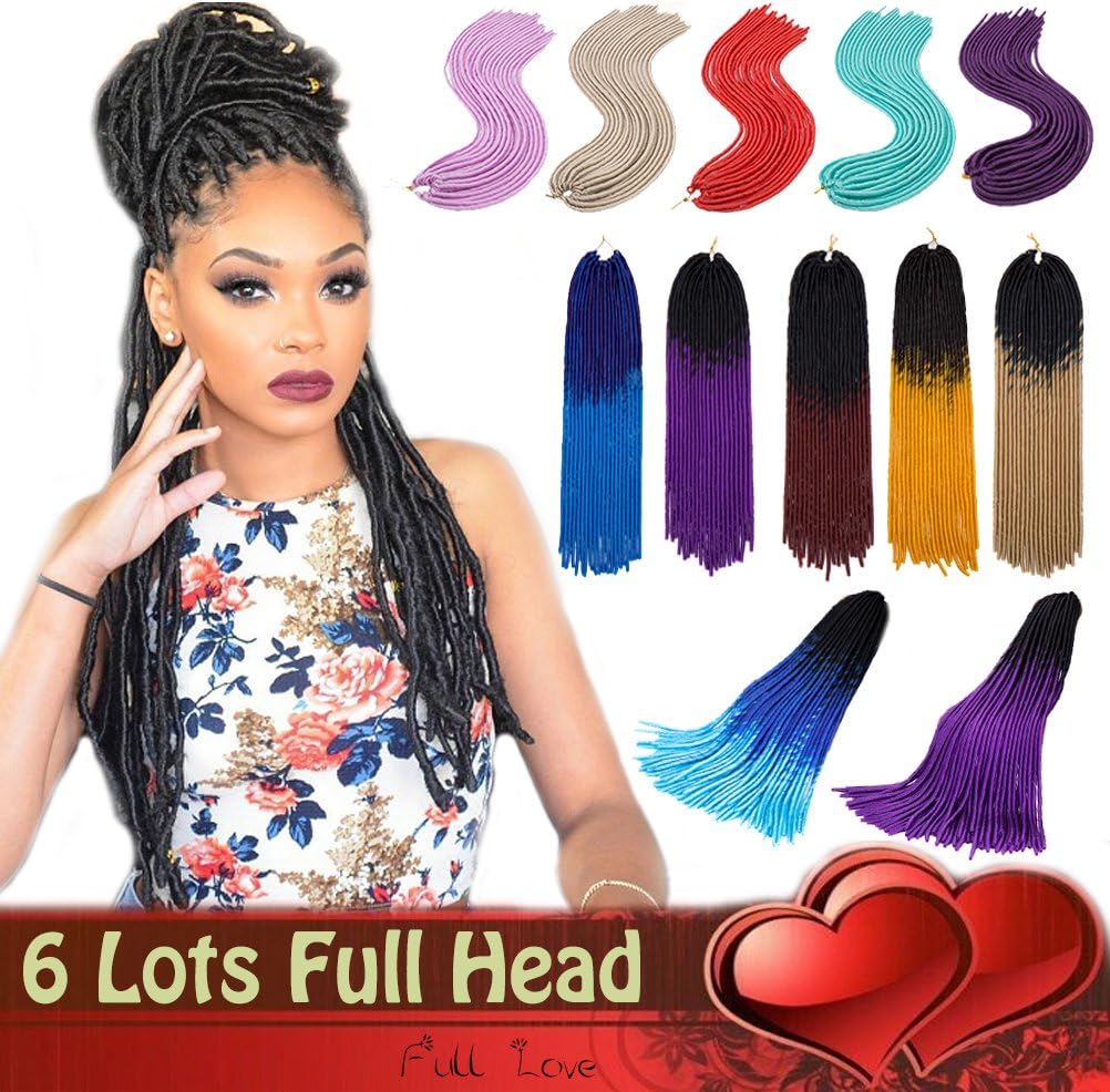 20 Inch Ombre Two-Tone Soft Dreadlocks Braiding Hair Crochet Faux Locs Crochet Twist Braids Synthetic 20strands/lot Hair Extensions for Black Women (6 lots/pack, Black+Sky Blue)