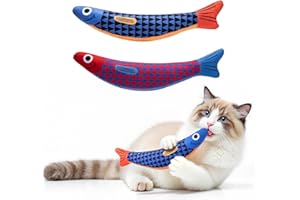 PETBUSY Interactive Cat Toys with [5000mg A+ Natural Catnip &Silvervine] [Baby Grade] Soft Chew Kicker Cat Toys for Indoor Cats & Kittens, Crinkle &Bell Fish Sound Toy, Drives Bored Cats Crazy with Fun,2 Pack