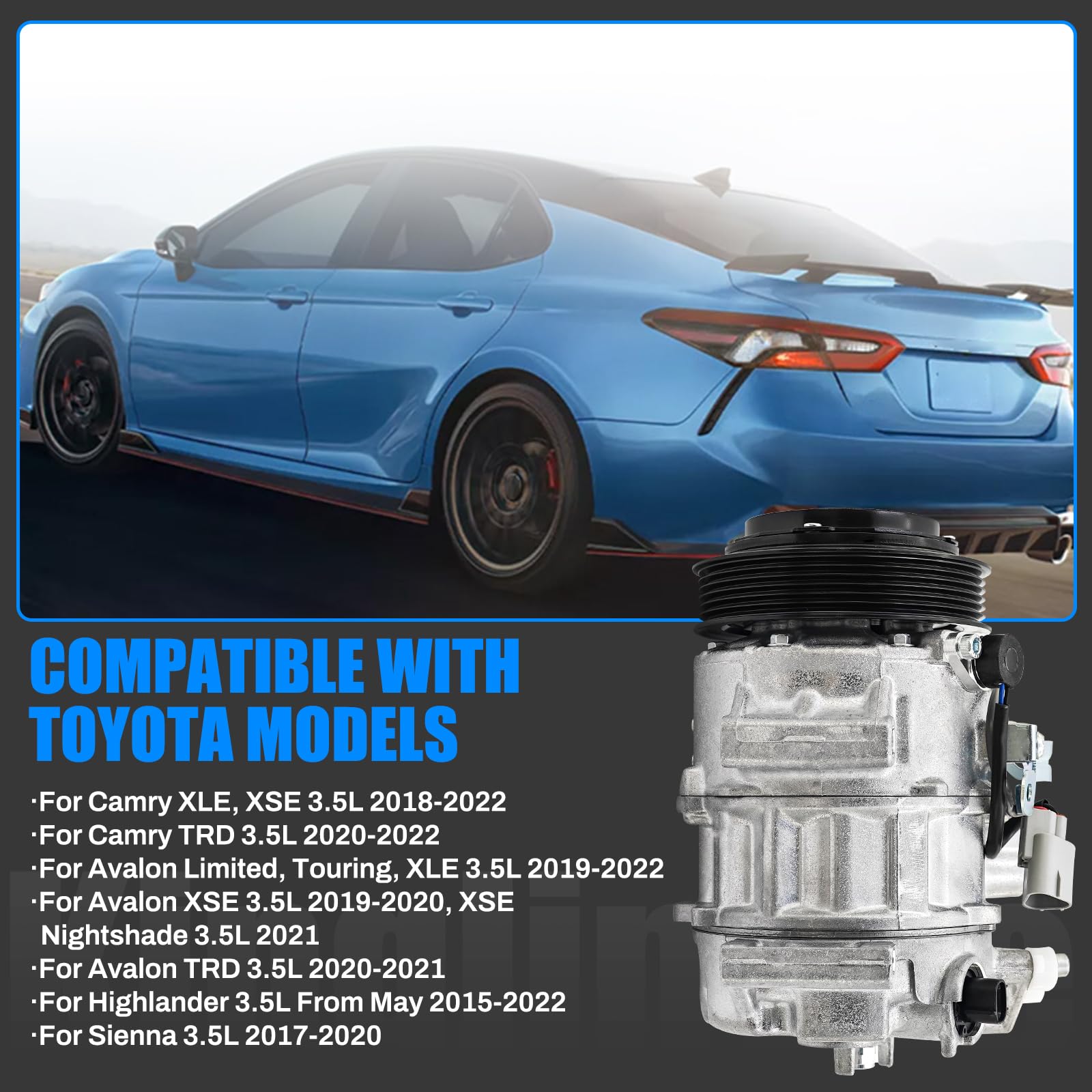 Condition photo showing As Is for kinglinyue 12v a/c compressor with clutch compatible with toyota camry 3.5l 2018-2022, fits for aval