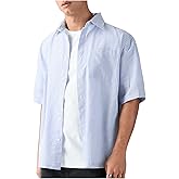 GORGLITTER Men's Striped Button Down Shirts Short Sleeve Casual Loose Collared Shirt with Pocket