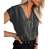Lepunuo Womens Summer Tops Cap Sleeve Textured Dressy V Neck Shirts 2025 Work Office Blouses Business Casual Outfits