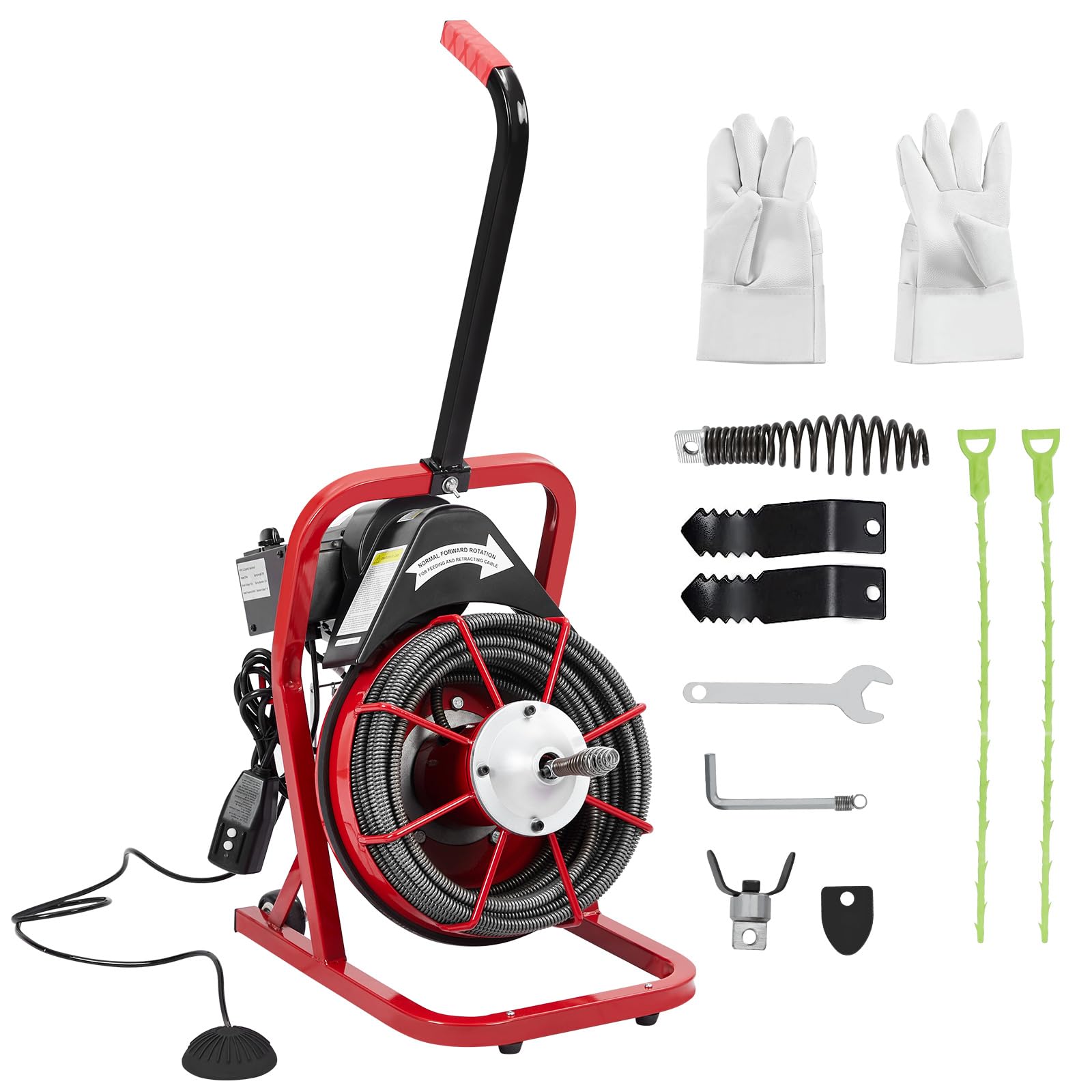 Photo 1 of 50Ft 3/8 Inch Electric Drain Cleaner Machine Auto Feed Drain Auger for 1 to 4 Inch Pipes Professional Sewer Snake with 4 Cutters Gloves Heavy Duty Clog Remover