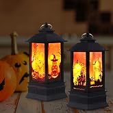 2 Pcs Halloween Decor Lantern,7.9x3.3in Portable LED Candle Lantern,Simulation Candle Flashing for Outdoor Indoor Halloween Decor Party Garden Supplies(Battery Not Included) (Black)