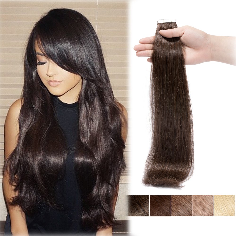 Seamless Remy Tape in Hair Extensions Real Human Hair Dark