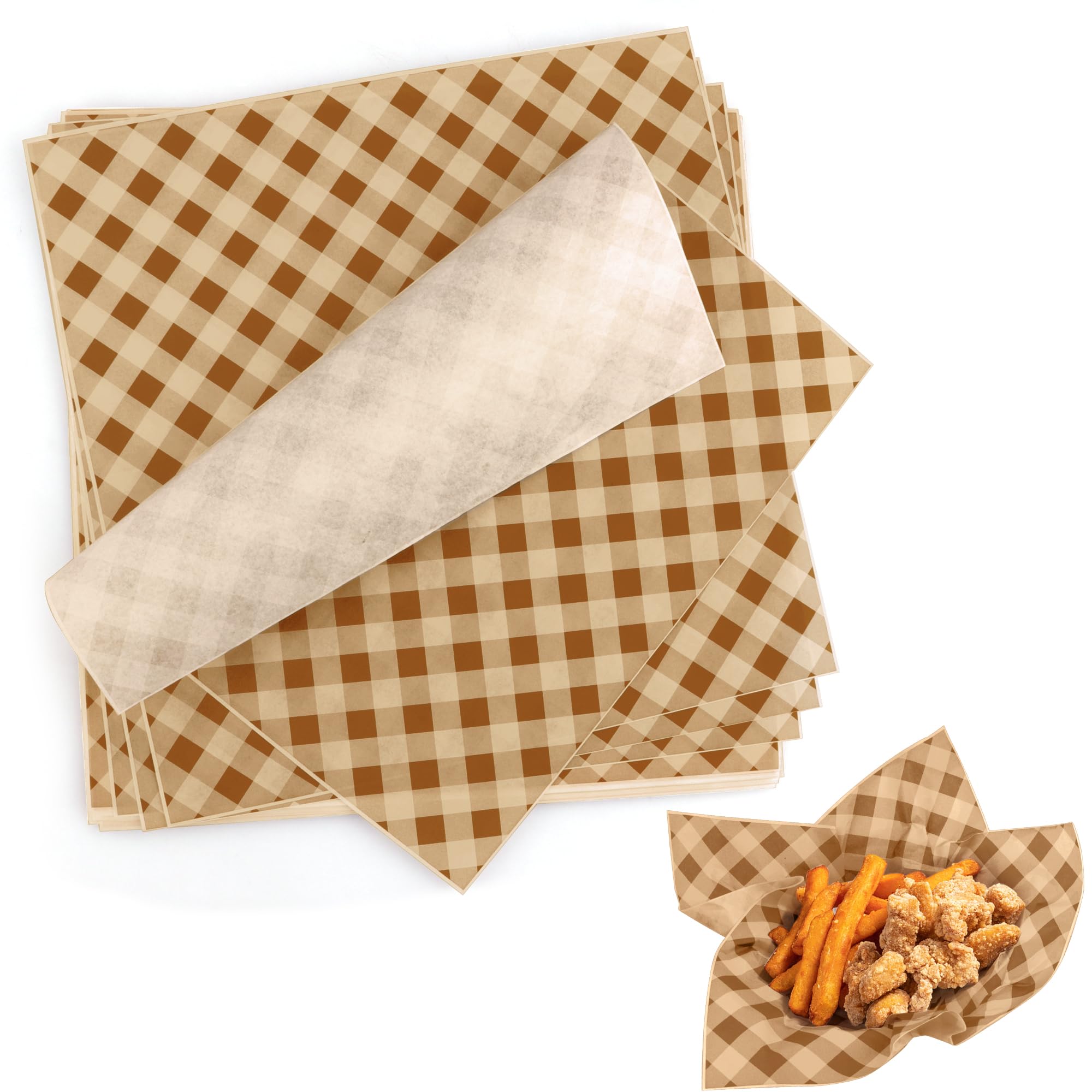 Photo 1 of 100 PCS Deli Paper Sheets, 12"x12" Wax Paper Sheets for Food, Checkered Sandwich Wrapping Grease Resistant, Food Basket Tray Liners Wrappers for Burger, Bread?Lunch, Party, Festival, Picnic, BBQ