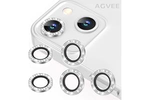 AGVEE 3+3 6 Pack for iPhone 13 6.1 inch / 13 Mini 5.4 inch Camera Lens Protector, Bling Diamond & Bling Glitter Metal Ring 9H Tempered HD Glass Camera Protector Cover Film, Bling-Silver