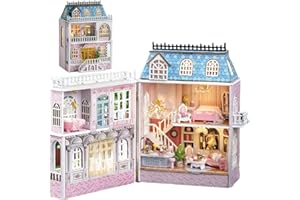 MONTIDEY DIY Miniature Wooden Dollhouse Furniture Kit,Mini Handmade Doll House with LED,1:24 Scale Creative Woodcrafts Toys for Adult Friend Lover Birthday Gift (Romantic Castle)