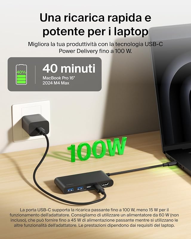 Hub USB-C a 5 Porte con HDMI 4K a 60 Hz, Power Delivery 100W, Trasferimenti Dati Rapidi da 5Gbps, Adattatore USBC Multiporta per MacBook, iPad Pro, Cromebook, HDMI 2.0 Aggiornato - Nero