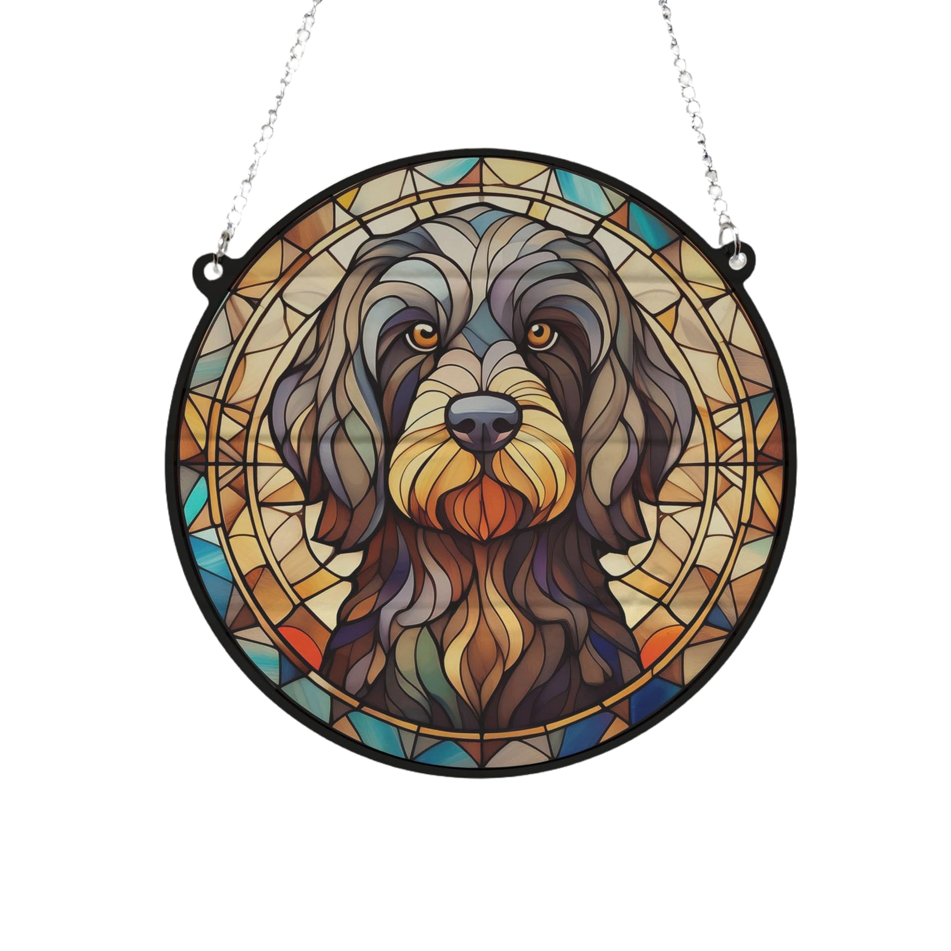 Cockapoo Black Stained Glass Effect Suncatcher Gift for Dog Lovers - 19cm
