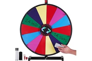 VEVOR 24 inch Spinning Prize Wheel, 14 Slots Tabletop Spinner, Heavy Duty Roulette Wheel with a Dry Erase and 2 Markers, Win 